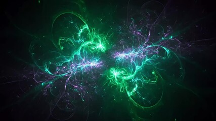 Poster - Video of abstract fractal with glowing green and purple lines is perfect for backgrounds, digital art, tech designs, and vibrant graphic projects.