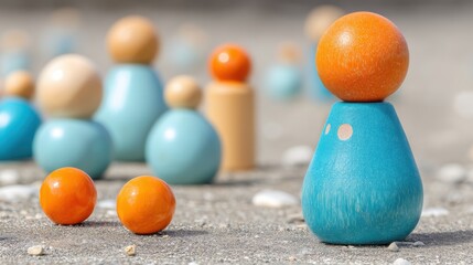 Poster - Colorful group of wooden toys arranged together highlighting the charm and appeal of sustainable playtime options