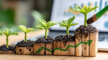 Poster - a vibrant plant emerging from a wooden block representing the concept of social investment for econo