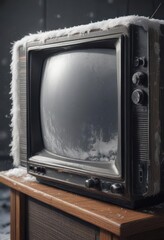 Wall Mural - Dusty old CRT television set showing snow  Visible imperfections, aged casing , object, console, tv