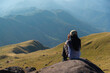 © tonjung - Hiker happy feeling good and strong weight victorious facing on the natural mountain. Travel Concept