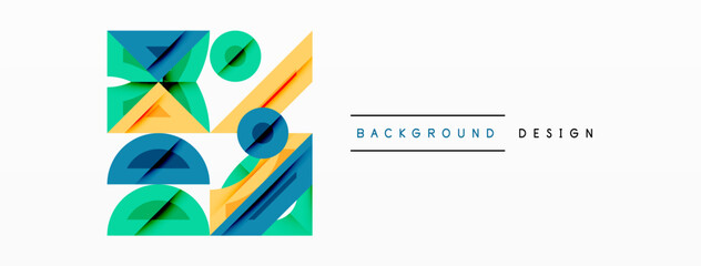 Aufkleber - Abstract geometric composition. Overlapping shapes create dynamic visual interest. Blue, green, yellow hues dominate design. Minimalist aesthetic, modern feel. Clean lines, simple forms.