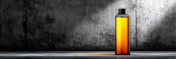 Aufkleber - Crude Oil Bottle Mockup Displayed on a Glossy Surface Against a Textured Gray Stone Background