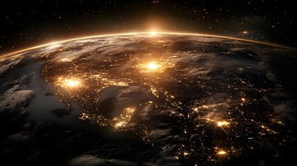 Poster - Global legislative zones illuminated on a glowing map earth view night sky conceptual visualization
