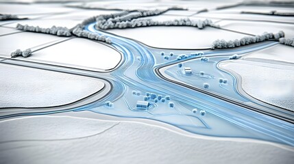 Poster - Dynamic energy flow visualization urban intersection 3d animation winter landscape aerial perspective