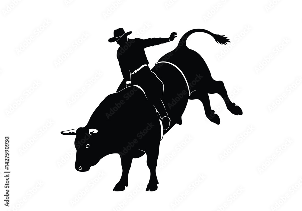 Bull riding silhouette. This image shows a cowboy riding a bucking bull ...
