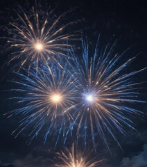 Wall Mural - vibrant blue fireworks burst against a starlit night sky , shine, sparkle, asset