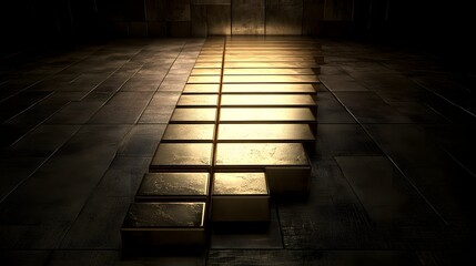 Poster - Gold bars merging with financial graphs in a dark environment for wealth insights