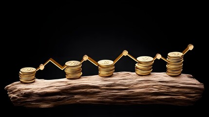 Poster - Interlocking golden gears charting financial growth studio setting digital artwork abstract viewpoint