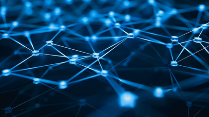 Poster - Networked Innovation: A striking visualization of interconnected nodes, bathed in a cool, futuristic blue glow, embodying the essence of technology, communication, and the digital world.