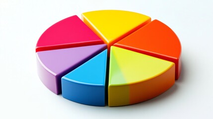 Fototapete - A close-up of a financial pie chart on a printed report, with distinct color segments representing different financial categories, placed on a clean white desk.