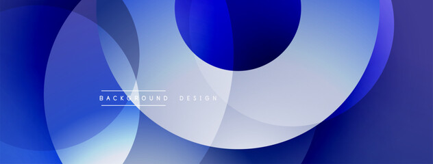 Poster - Abstract blue design features overlapping circles. Gradient shades create depth, modern aesthetic. Minimalist composition suitable for backgrounds, presentations. Smooth transitions, calming visual ex