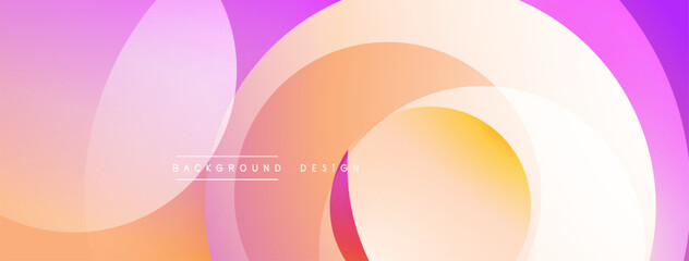 Poster - Abstract background features overlapping circles, gradients shifting from purple to orange. Soft, flowing shapes create dynamic visual effect. Modern design element.