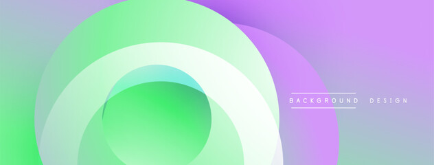 Poster - Abstract background features layered circular shapes. Colors transition from green, turquoise to purple creating soft gradients. Minimalist design suitable for digital projects.