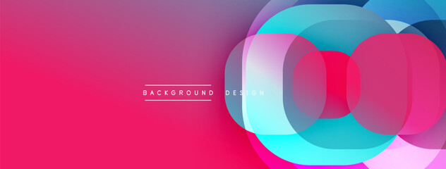 Fototapete - Abstract background features overlapping circles. Colors blend from pinks, blues, purples creating modern design. Gradient effect adds depth, visual interest.