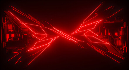 Poster - Abstract Red Neon Glowing Technology Background with Geometric Elements