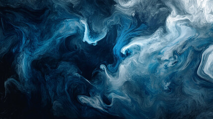 Poster - Blue stardust drifting in a deep black void, glittering background in shades of white and blue perfect for elegant designs, Abstract blue smoke texture on dark background.