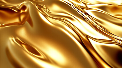 Poster - A close-up view of flowing fabric featuring elegant with gold satin textures, Abstract swirling silk A symphony of gold design, Luxurious metallic fabric with dynamic flow.