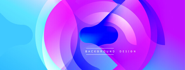 Fototapete - Abstract vibrant layers create dynamic composition. Gradient colors blend, forming circular shapes. Modern design suitable for backgrounds, presentations, digital art.