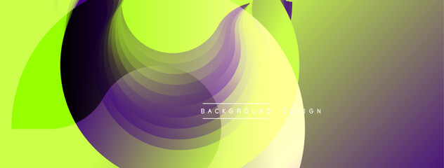 Poster - Abstract vibrant layers create dynamic composition. Overlapping circles blend yellow, purple, green hues. Modern design evokes fluidity, energy, visual interest.