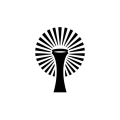 Aufkleber - Abstract black and white sunburst symbol with a central column, concept for logo design, branding, and corporate identity