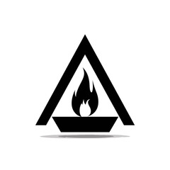 Poster - Simple black silhouette of a campfire in a triangle shape, concept for camping logos, outdoor adventures, and fire safety designs