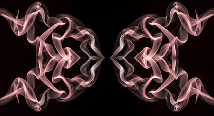 Poster - Pinkish Smoke Forming A Symmetrical Pattern On Black Background