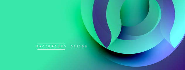 Aufkleber - Abstract background features overlapping circular layers. Gradient transitions blend turquoise, purple, green hues. Modern design evokes fluidity, dynamism, visual interest. Minimalist aesthetic.