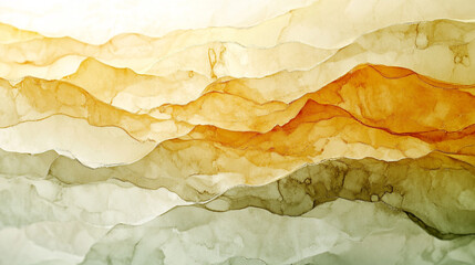 Poster - Abstract yellow, green, orange watercolor background, Soft blending for decorative design projects, Abstract colorful layered image depicting mountainous watercolor textured.