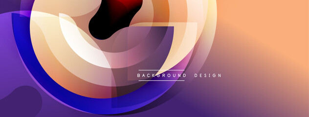 Poster - Abstract design features layered translucent circles. Warm orange, purple hues blend creating dynamic visual effect. Modern background suitable for digital projects.