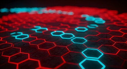 Poster - Abstract Background Featuring Glowing Hexagonal Grid With Vibrant Futuristic Colors
