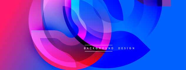 Fototapete - Abstract vibrant background. Overlapping circles create dynamic composition. Gradient colors blend smoothly, offering modern aesthetic. Pink, blue, purple hues dominate design.