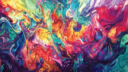 Poster - vibrant colorful abstract painting with dynamic shapes and fluid brushstrokes evoking emotion and en