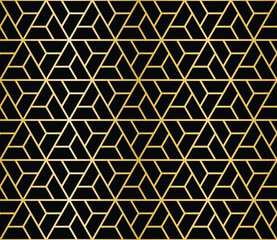 Poster - Geometric gold line  black background design