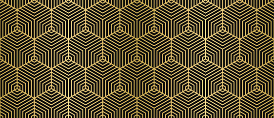 Poster - Glimmering gold art deco honeycomb pattern on a sleek black backdrop