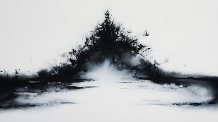 Leinwandbilder - Abstract Monochrome Landscape Painting with Dark Central Form