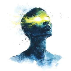 Leinwandbilder - Abstract Portrait with Glowing Eyes and Blue Particles