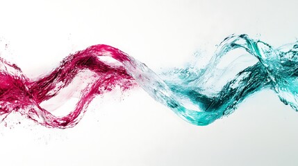 Poster - Abstract Teal And Crimson Particle Flow On White Background