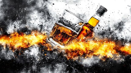 Leinwandbilder - Amber Bottle Engulfed in Fiery Flames and Smoke