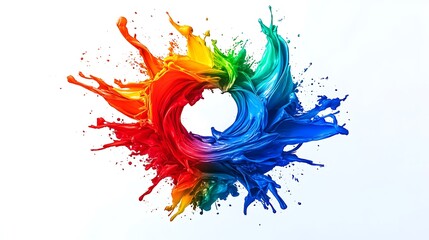 Poster - Vibrant Rainbow Paint Splash Forming a Circle on White Background