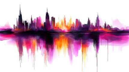 Poster - Vibrant Watercolor Cityscape with Reflection