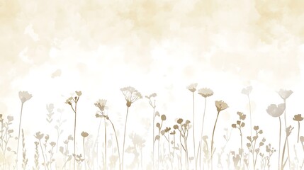 Poster - Watercolor Wildflower Field Soft Beige and White Floral Painting