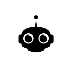 Poster - Simple black silhouette of a robot head with big eyes and antenna, concept for technology, AI, robotics, and futuristic designs
