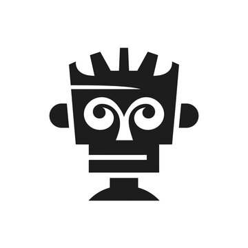 Stylized black robot head icon with geometric design elements, concept for app icon, logo design, and futuristic branding