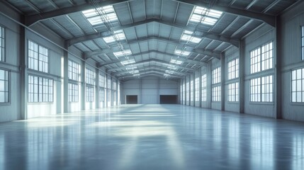 Aufkleber - Empty modern warehouse interior, spacious and bright