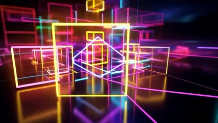 Poster - abstract neon geometric shapes in a digital space