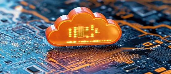 Poster - illuminated cloud computing symbol highlighting data integration and digital transformation strategies within a complex network infrastructure for modern business
