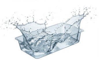 Poster - Water splashing out of a clear rectangular container on a white background in a studio shot
