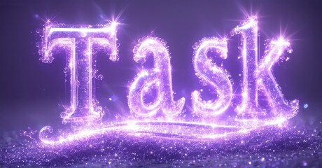 Fototapete - Purple text spells Task with sparkling light effects. Brightness creates dramatic visual impact, emphasizing word importance.