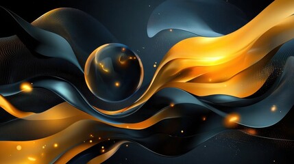 Aufkleber - Abstract background with black waves and glowing orange light flowing through, futuristic and moody